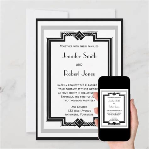 Black White Silver Art Deco Frame Wedding Invitation Zazzle