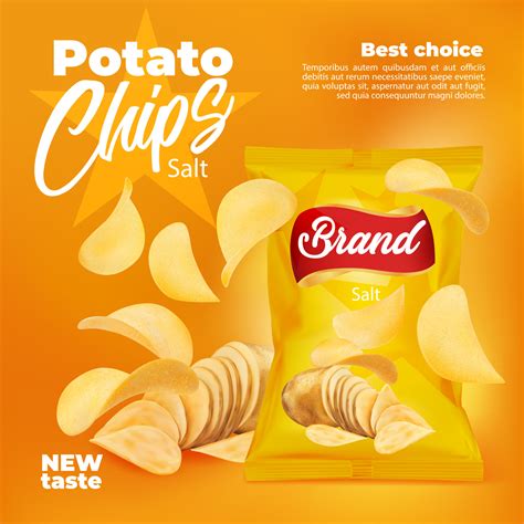 Realistic Potato Chips Snack Food Package Banner Vector Art At