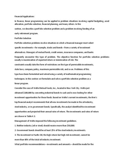 financial applications  mathematical optimization investing