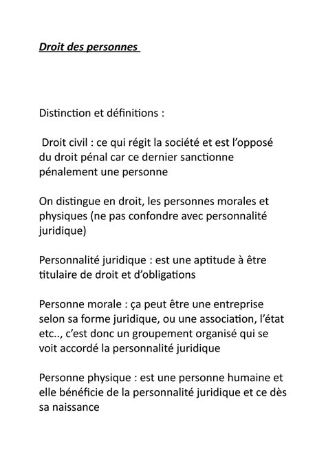 Droit Des Personnes Droit Des Personnes Distinction Et Définitions Droit Civil Ce Qui