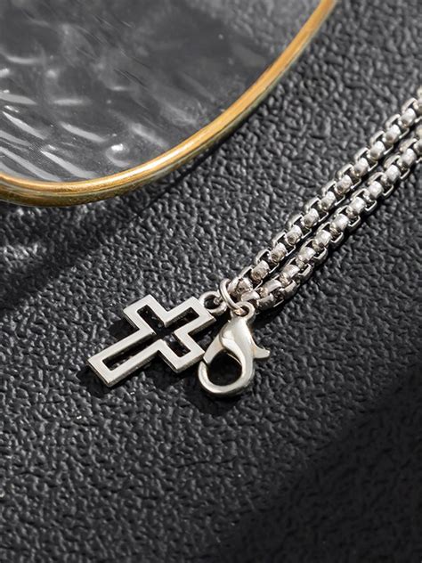 Emmiol Free shipping 2024 Men's Silver Cross Pendant Double Layered ...