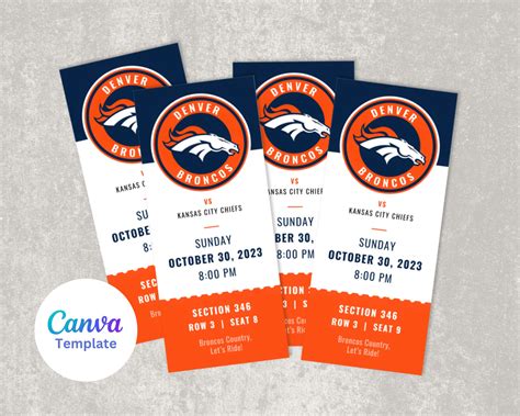 Denver Broncos Ticket Template Instant Download - Etsy