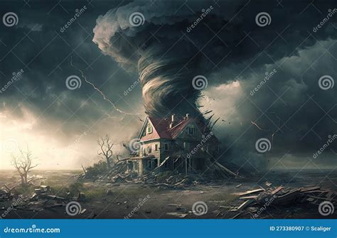 Tornado Storm Hits House Hurricane Twister Destroying Town Generative