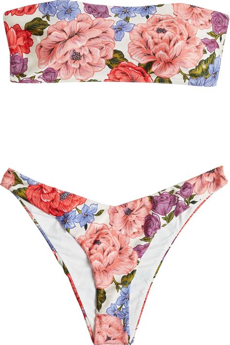 Buy Zimmermann Poppy Metallic Floral Print Bandeau Bikini Ivory At 50