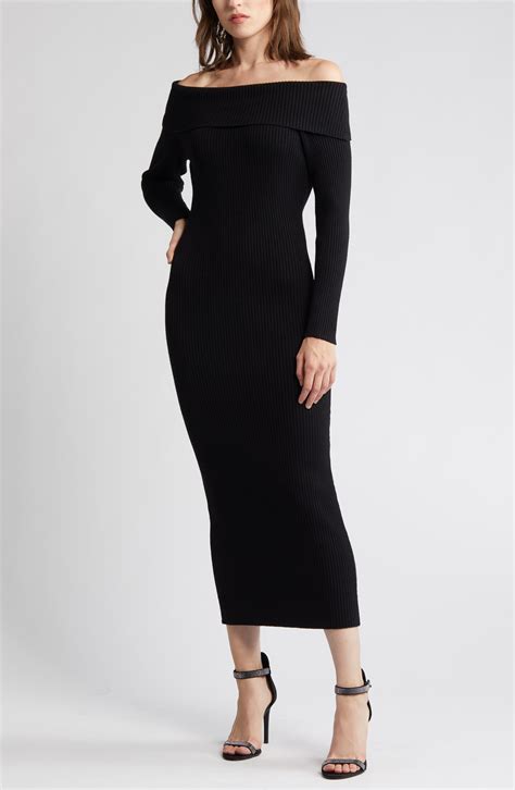 Charles Henry Off The Shoulder Long Sleeve Rib Sweater Dress Nordstrom