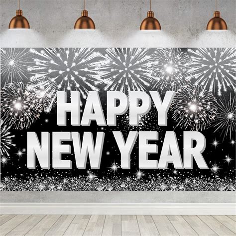 Silvester Deko Happy New Year Banner Silber Xxl Neujahr