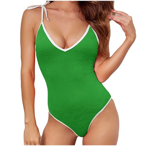 Vsssj Womens One Piece Bikini Swimsuit Spaghetti Straps Tie V Neck Sexy