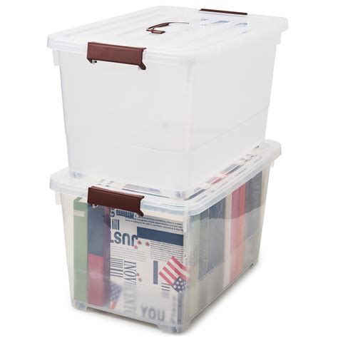 Ezoware 55 Quart Plastic Storage Box Tote Bins With Latching Lid Set