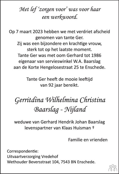 Gerritdina Wilhelmina Christina Baarslag Nijland 07 03 2023