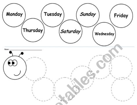 Days Of The Week Cut Out Esl Worksheet By Chickaloop