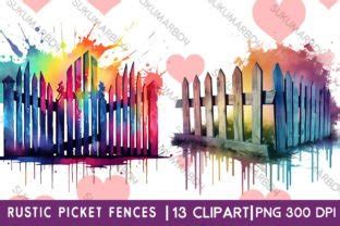 Watercolor Rustic Picket Fences Clipart Graphic By Sukumarbd