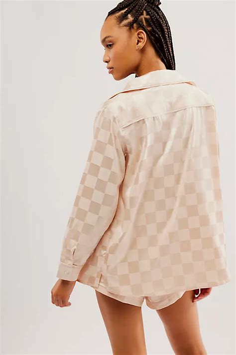 Silky Jacquard Checkered Pj Set Free People
