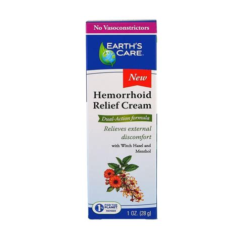 Allergies Earths Care Hemorrhoid Relief Cream With Witch Hazel And Menthol 1 Oz 28 G