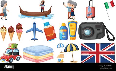 Set Of Summer Vacation Objects And Elements Illustration Stock Vector