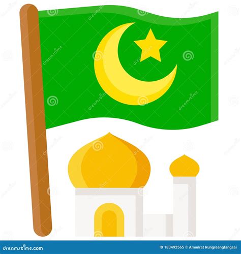Islam Flag with Mosque Icon, Ramadan Festival Related Vector Stock