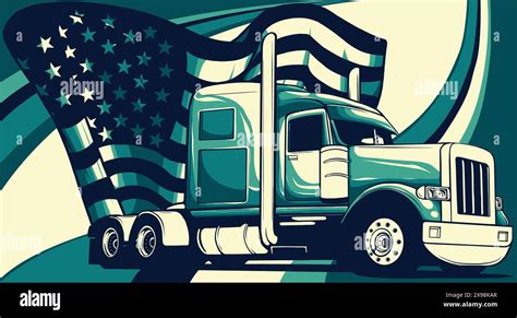 Classic American Truck Vector Illustration With American Flag Stock