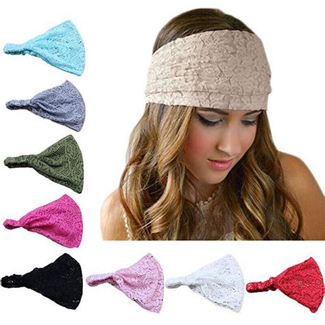 Breites Spitzen Stirnband Elastisches Bandana Turban Haarband Damen