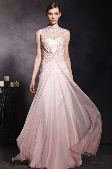 Günstig Sexy Rosa Langes A Linie Stehkragen Ärmelloses Abendkleid Aus Satin Online Verkauf