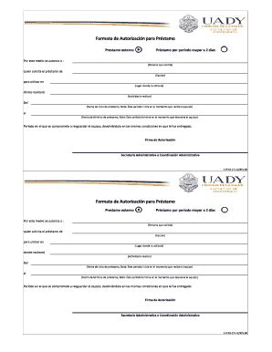 Fillable Online Enfermeria Uady Formato De Autorizacin Para Prstamo