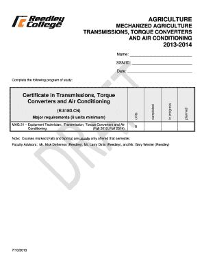 Fillable Online Reedleycollege AG Mech AG Trans Torque Air CN 13 14