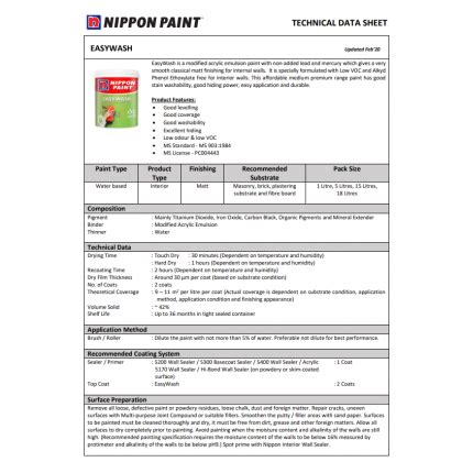 5L Nippon Paint Easy Wash 1001 Brilliant White