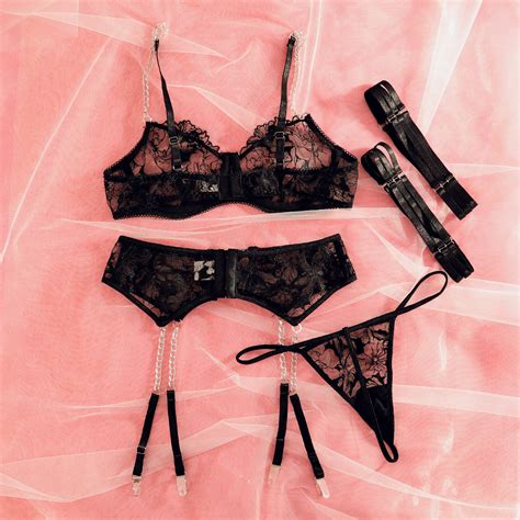 Erotic Fancy Lingerie Lace Embroidery Underwear Set Transparent Bra Kit