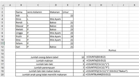 Cara Menggunakan Rumus Countif