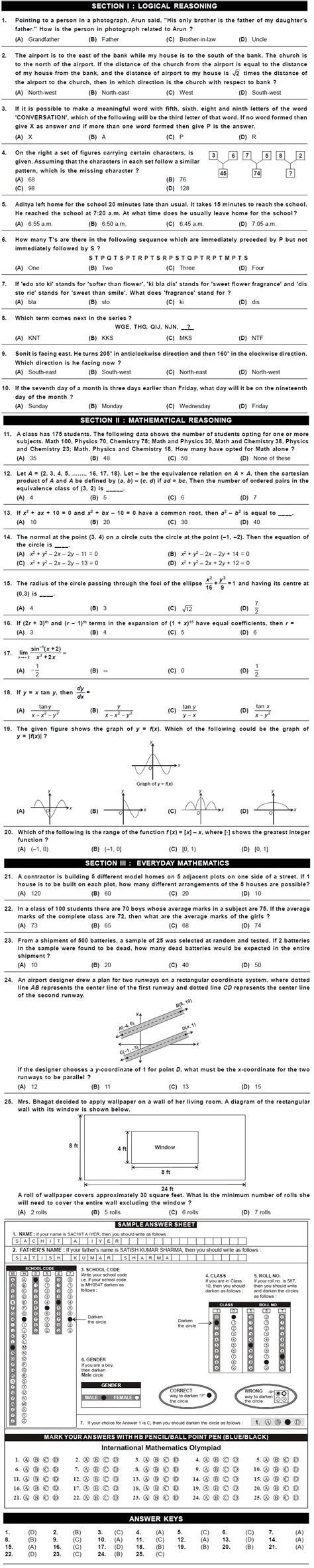 8th Imo Sample Papers For Class 11 2nd Level Exam 2015 Aglasem Schools