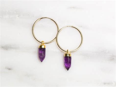 Amethyst Hoop Earrings 14k Gold Filled Amethyst Earrings Etsy