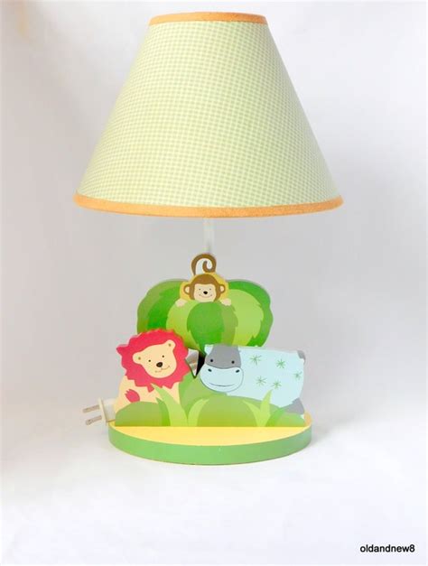 Childrens Animal Lamp With Shade Green Lamp Animals By Oldandnew8