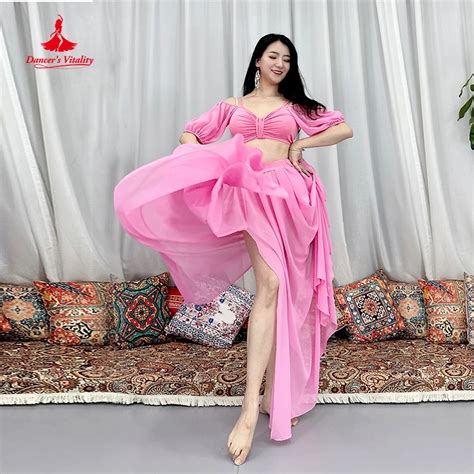 Belly Dance Practice Costume Suit For Women Half Sleeves Top Chiffon