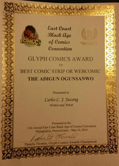 East Coast Black Age Of Comics Convention 2014 GYLPH COMICS AWARD