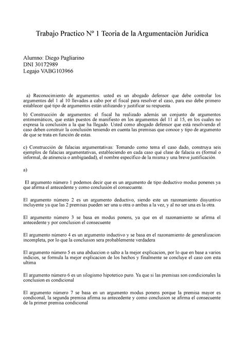 Tp 1 teoria de la argumentacion juridica Trabajo Practico Nº 1 Teoria