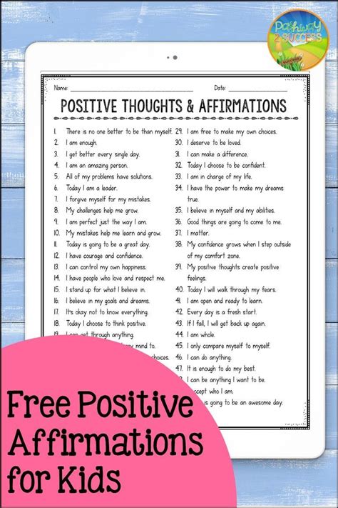 101 Positive Affirmations For Kids Positive Affirmations For Kids