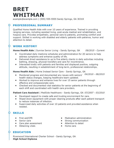 Professional Home Health Aide Resume Examples