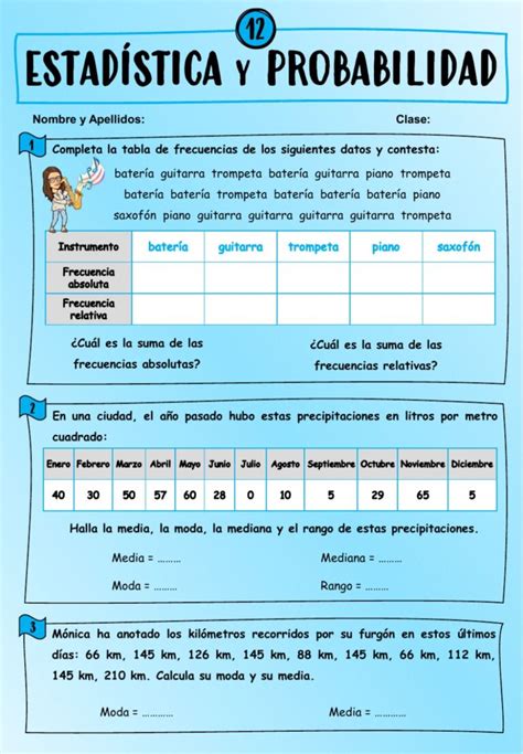 Ejercicios Matemáticas 5º Primaria estadistica y probabilidad