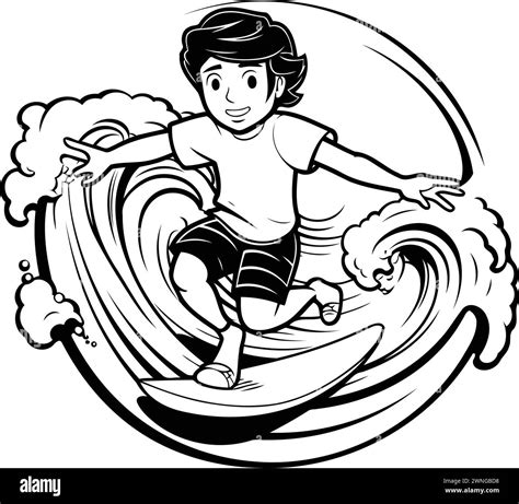 Boy Surfing On A Wave Vector Illustration Ready For Vinyl Cutting