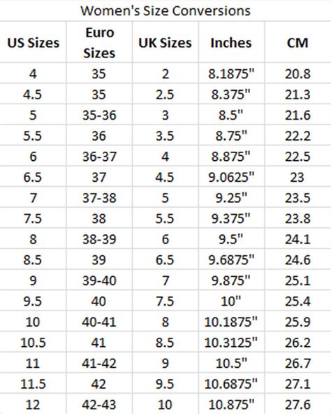 Shoe Size Conversion Chart Men Women Printable Shoe Size Con