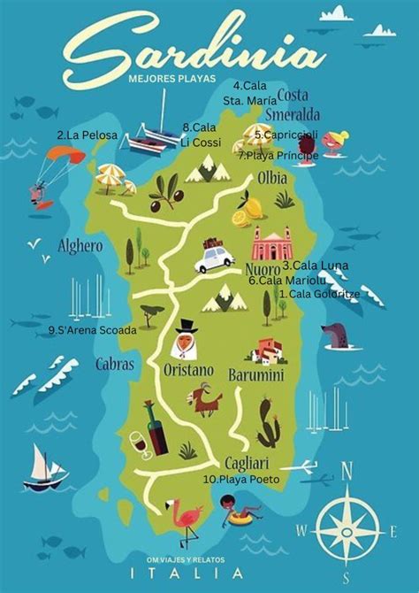 Mapa de Cerdeña con las 10 mejores playas para visitar