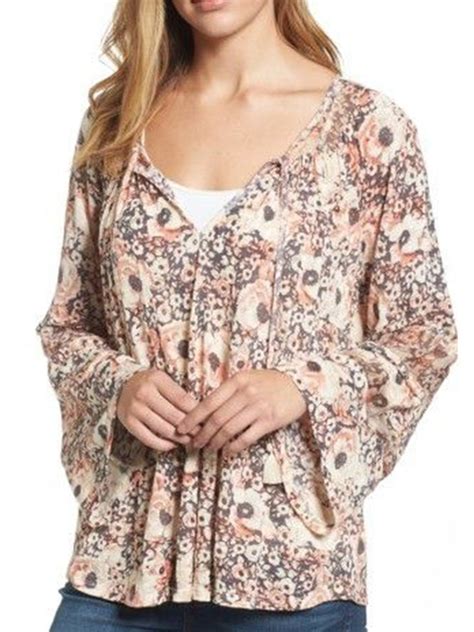 Plus Size Boho Floral Long Sleeve Tops Noracora