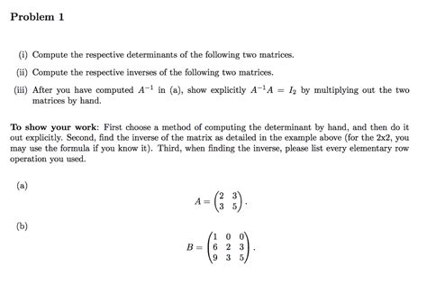 Solved Problem 1 I Compute The Respective Determinants Of