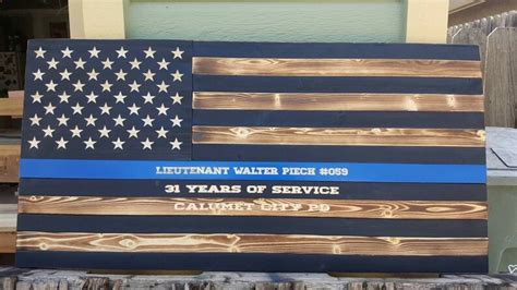 Thin Blue Line Wood Flag Hand Carved Painted Police Officer Etsy