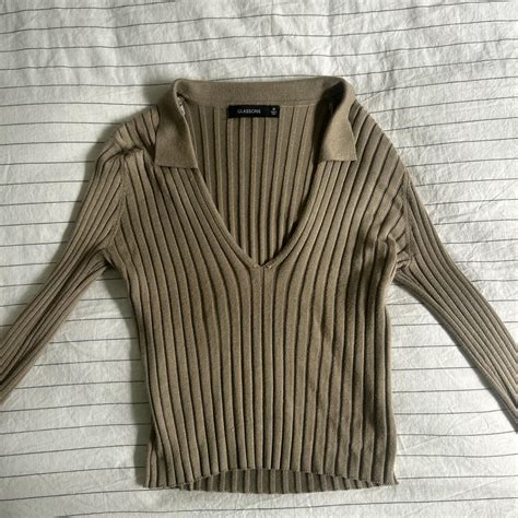 Glassons Ribbed Collar Long Sleeve In Beige Caramel Depop