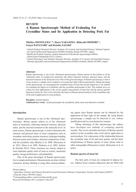 Pdf A Raman Spectroscopic Method Of Evaluating Fat Crystalline States