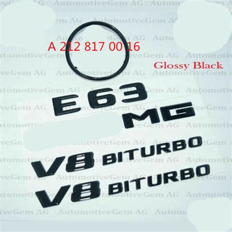 E63 For AMG V8 BITURBO Rear Star Emblem Glossy Black Badge Combo Set