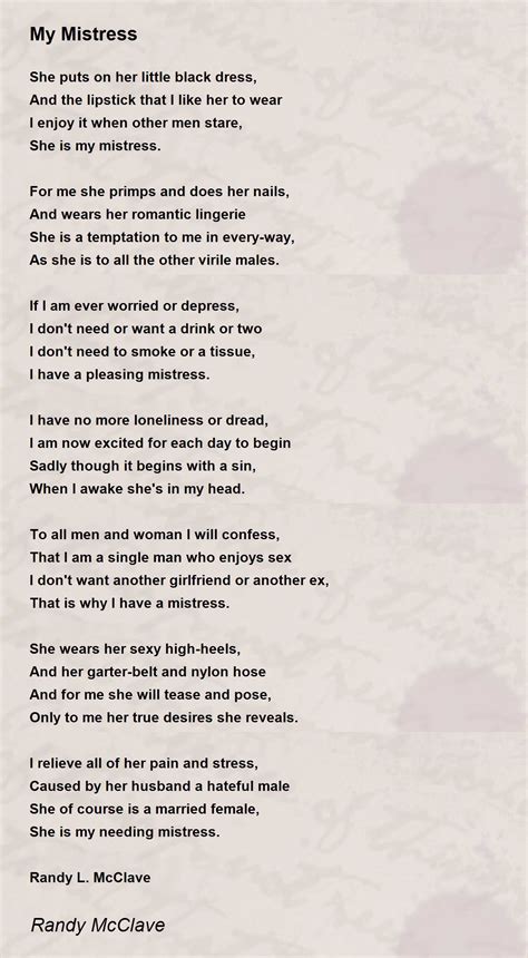 My Mistress My Mistress Poem By Randy Mcclave