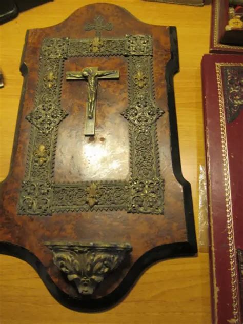 Ancien Superbe Grand B Nitier Du Xviii Avec Crucifix Sur Bois En