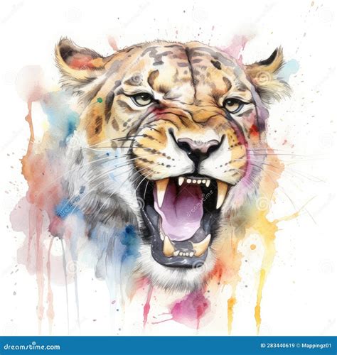 Smilodon Generative Ai stock illustration. Illustration of paint ...