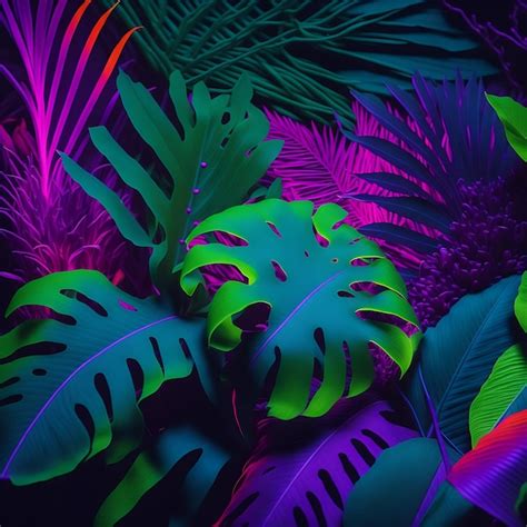 Premium Ai Image Creative Fluorescent Color Layout Made Of Tropical Lea