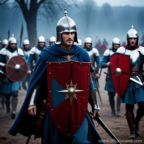 Medieval Blue And Red Army Conflict Stable Diffusion Online